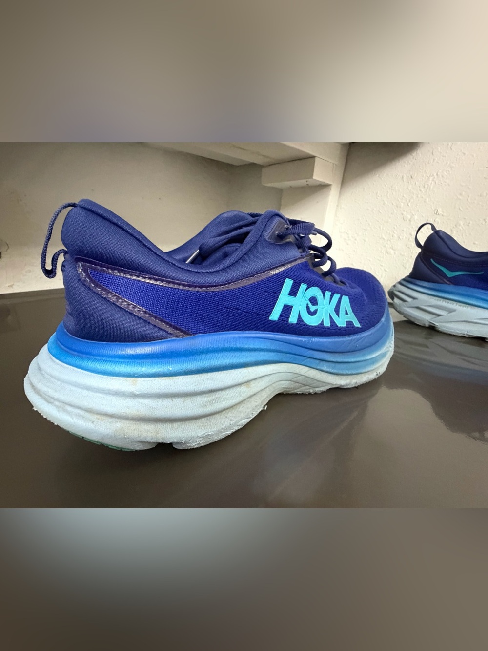 Hoka One One Navy Blue and Bright Blue Logo Running Shoes - Picture 10 of 14